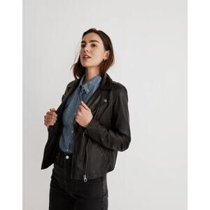 Madewell Women's Moto Washed Leather Motorcycle Jacket True Black Size Small NWT
